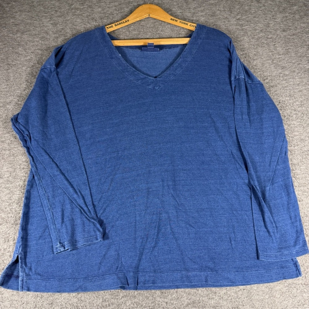 Pure Jill Indigo Blue Lyocell V- Neck Long Sleeve Top Size L Nautical Office